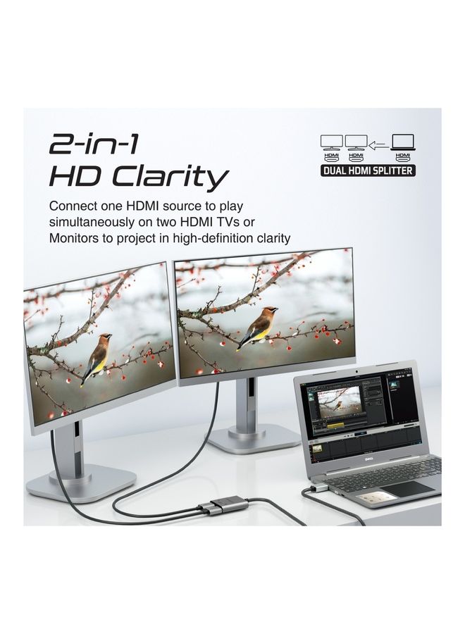 بروميت بروميت كابل مقسم HDMI، محول HDMI فائق الدقة 4 كيه 60 هرتز مع منافذ HDMI مزدوجة، تصميم مدمج وسلك مجدول من النايلون بطول 100 سم أسود  - Image 2