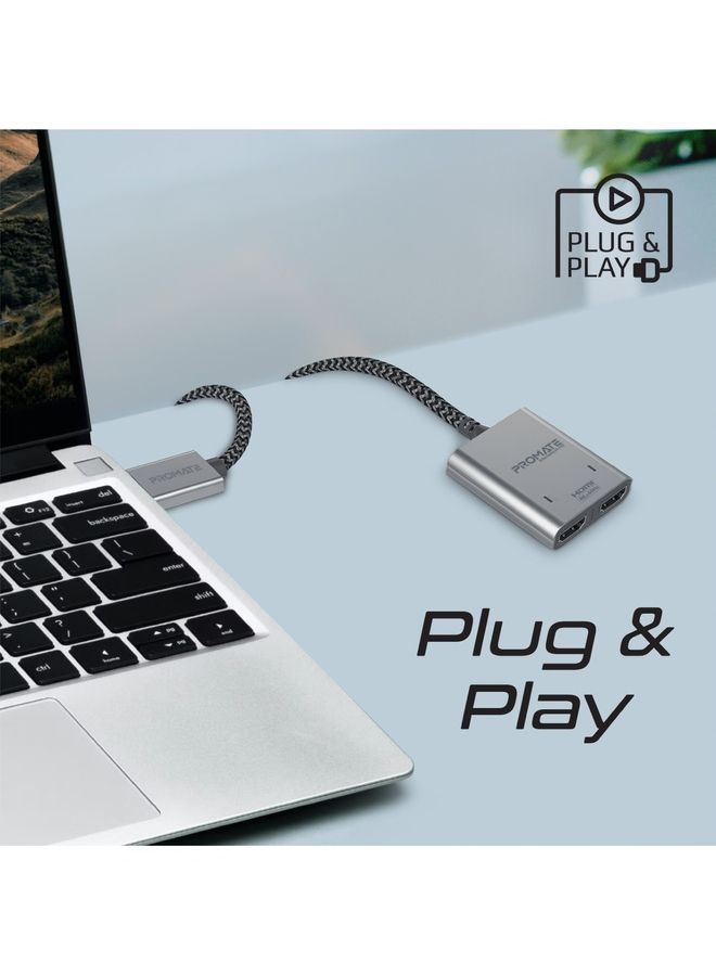 بروميت بروميت كابل مقسم HDMI، محول HDMI فائق الدقة 4 كيه 60 هرتز مع منافذ HDMI مزدوجة، تصميم مدمج وسلك مجدول من النايلون بطول 100 سم أسود  - Image 5