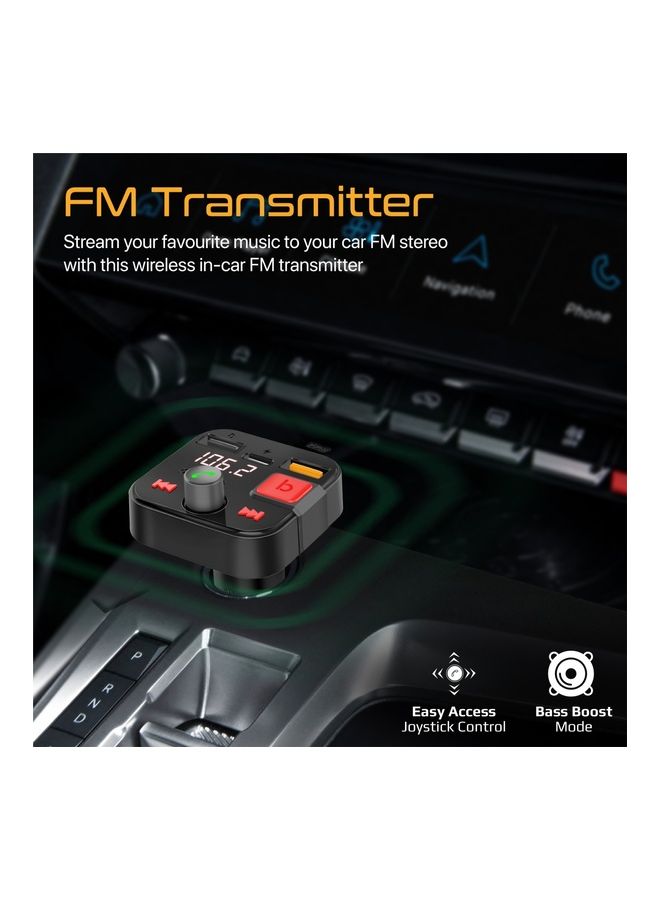 PROMATE - Bluetooth FM Transmitter, 30W Cigarette Lighter USB Charger Car Kit with 18W QC 3.0 Port, USB-C 12W Port, Flash Drive Input, Microphone and LCD Screen, PowerTune-30W Black - Image 1