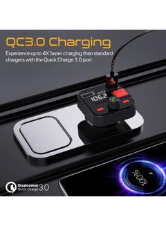 PROMATE Bluetooth FM Transmitter, 30W Cigarette Lighter USB Charger Car Kit with 18W QC 3.0 Port, USB-C 12W Port, Flash Drive Input, Microphone and LCD Screen, PowerTune-30W Black  - Image 4