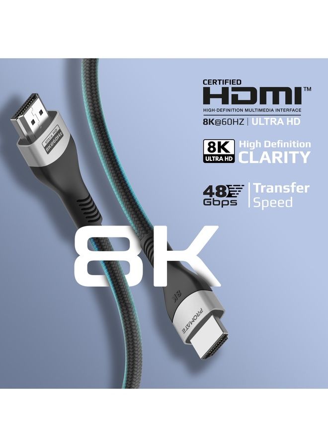 PROMATE Promate 8K HDMI Cable, Premium 48Gbps High-Speed HDMI 2.1 Audio Video Cable with Enhanced Audio Return, 3 Meter Slim Cord and Dynamic HDR Support for Monitor, UHDTV, Projector, PrimeLink8K-300 Black Black  - Image 2