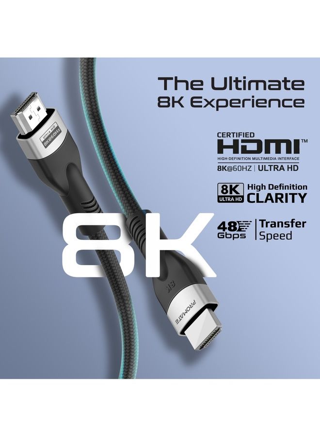 PROMATE - Promate 8K HDMI Cable, Premium 48Gbps High-Speed HDMI 2.1 Audio Video Cable with Enhanced Audio Return, 5 Meter Slim Cord and Dynamic HDR Support for Monitor, UHDTV, Projector, PrimeLink8K-500 Black Black - Image 1