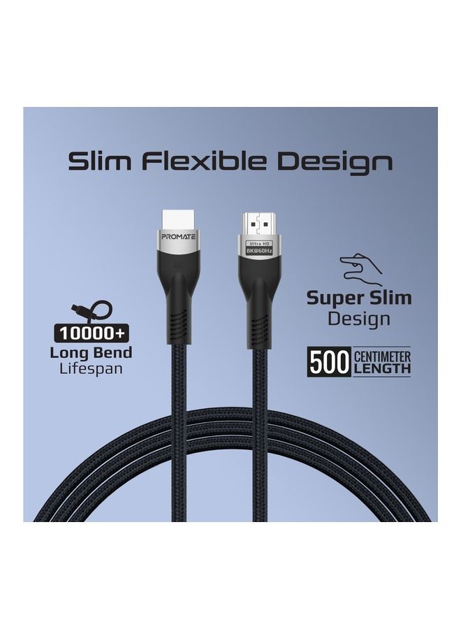 PROMATE - Promate 8K HDMI Cable, Premium 48Gbps High-Speed HDMI 2.1 Audio Video Cable with Enhanced Audio Return, 5 Meter Slim Cord and Dynamic HDR Support for Monitor, UHDTV, Projector, PrimeLink8K-500 Black Black - Image 1