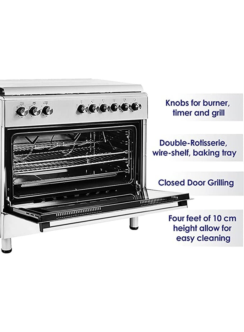 SUPER GENERAL 5 Burner Gas Cooker Full-Safety Thermostat Double-Rotisserie Automatic Ignition 90x60cm SGC9603FSHG silver  - Image 3