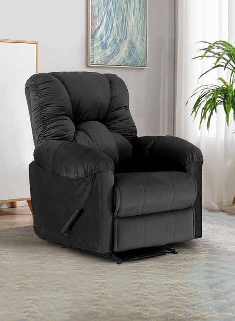 Velvet Upholstered Rocking and Rotating Recliner Chair With Bed Mode Black 90x100x80cm
