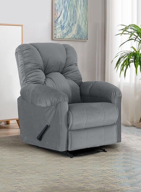 Velvet Upholstered Rocking and Rotating Recliner Chair With Bed Mode Grey 90x100x80cm