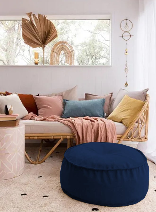 Kunzita Round Decorative Linen Floor Cushion Dark Blue 70x25cm - Image 2