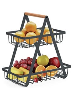 2 Tier Fruit Basket Baesan Large Countertop Fruit Bowl Bread Basket Vegetable Holder For Kitchen Storage Black - v1685887094/N52944096A_1