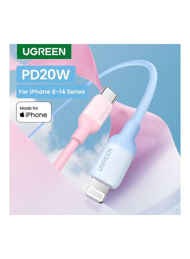Ugreen - USB-C to Lightning PD 20W Fast Charging Silicone Cable-1M Blue - Image 1