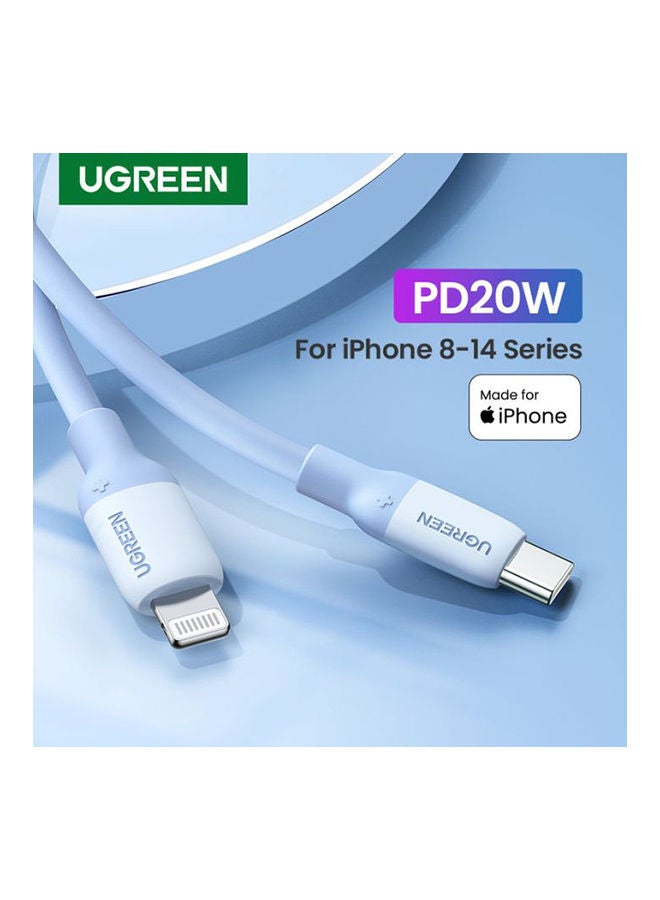 Ugreen - USB-C to Lightning PD 20W Fast Charging Silicone Cable-1M Blue - Image 1