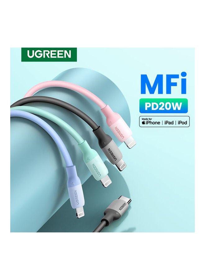 Ugreen - USB-C to Lightning PD 20W Fast Charging Silicone Cable-1M Blue - Image 1