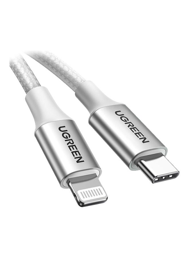 Ugreen Type-C To Lightning Cable Braided 2M Silver  - Image 1