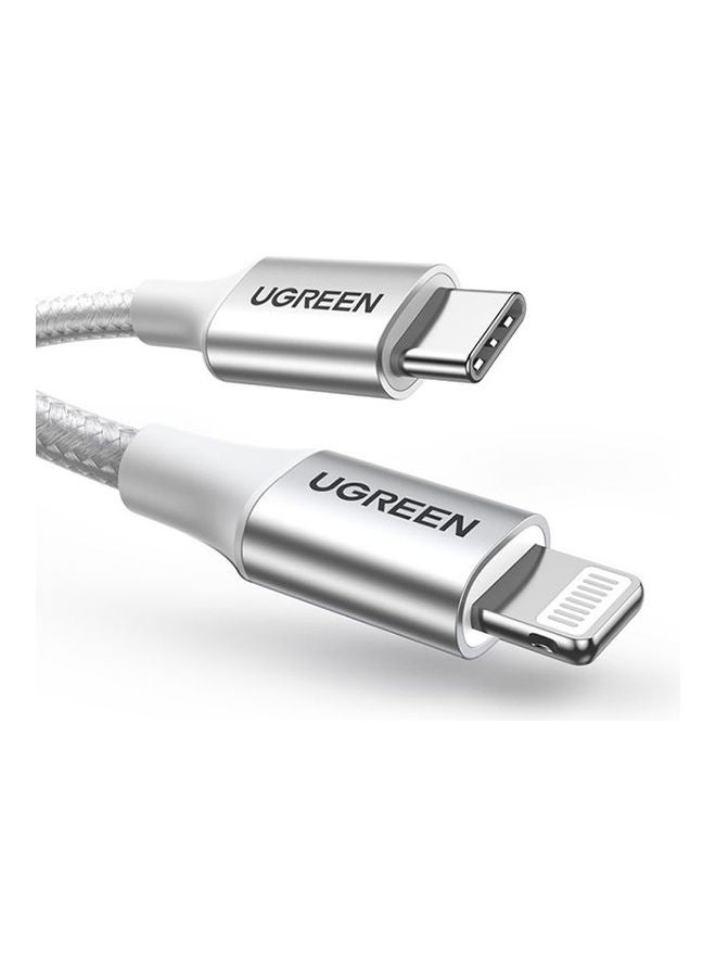 Ugreen Type-C To Lightning Cable Braided 2M Silver  - Image 2