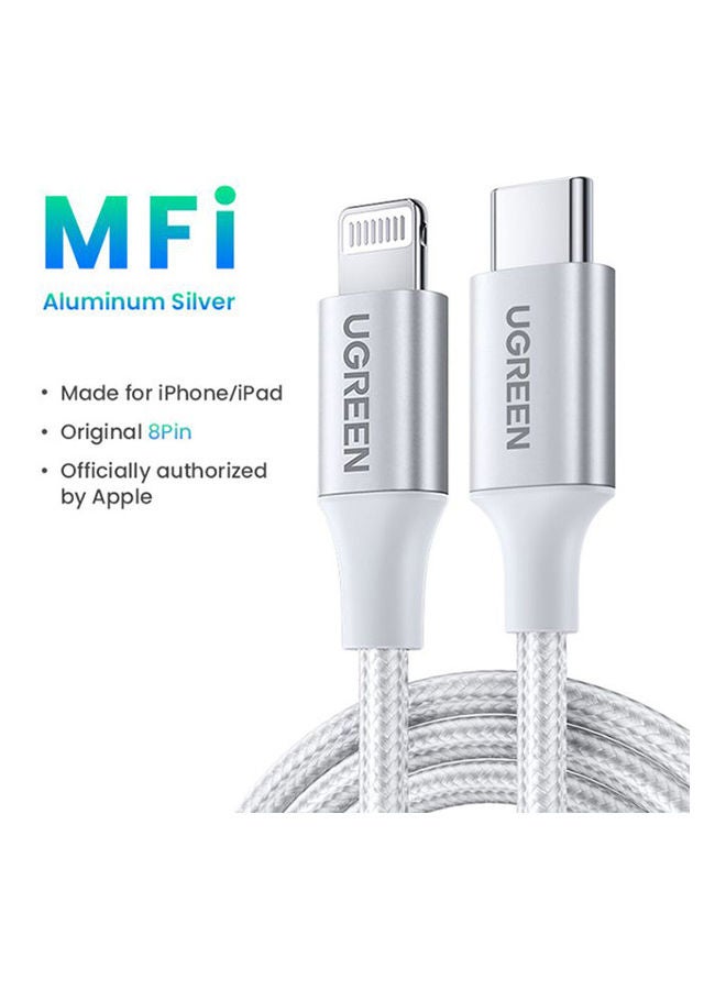Ugreen Type-C To Lightning Cable Braided 2M Silver  - Image 3