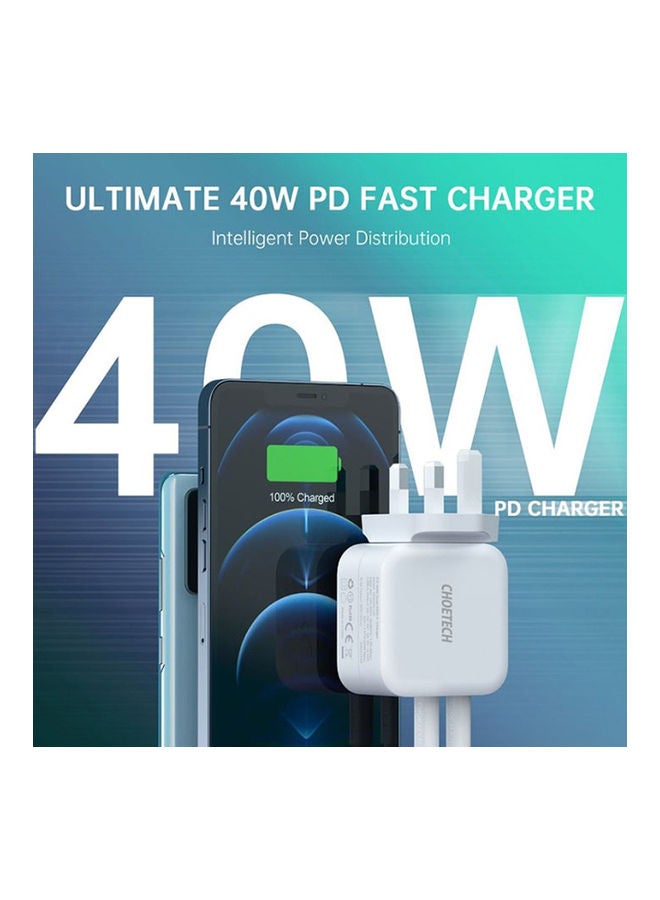 CHOETECH 2 PD Ports Wall Charger 40W Black  - Image 2