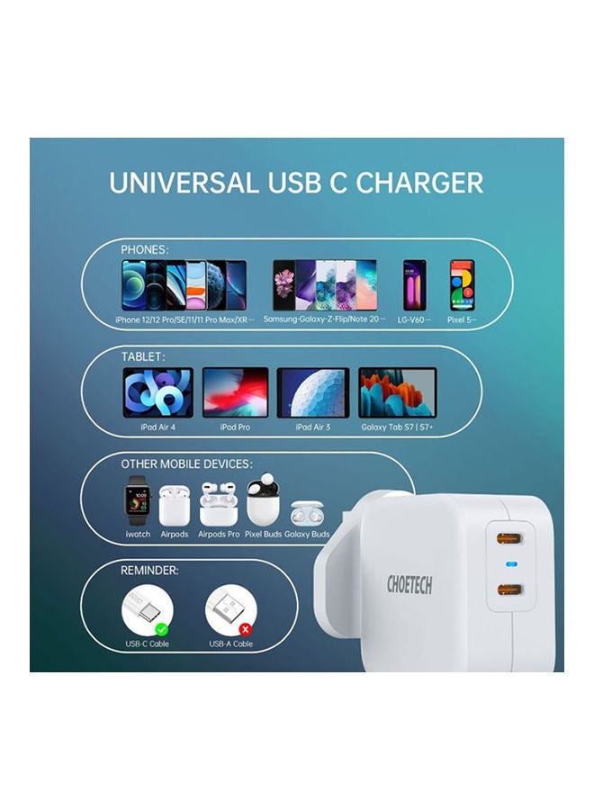 CHOETECH 2 PD Ports Wall Charger 40W Black  - Image 4