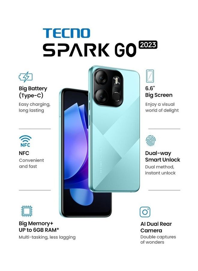 Spark Go 2023 Dual SIM Uyuni Blue 3GB RAM 64GB NFC 4G LTE - Middle East Version