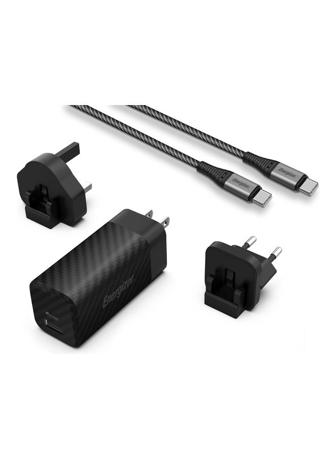 إنرجايزر شاحن USB C بتقنية GaN بقوة 90 وات، شاحن سريع صغير الحجم وقابل للطي لأجهزة MacBook Pro وMacBook Air وSamsung Galaxy وiPad Pro وجميع أجهزة USB C، مع كابل USB C إلى USB C بطول 6 أقدام  - Image 1