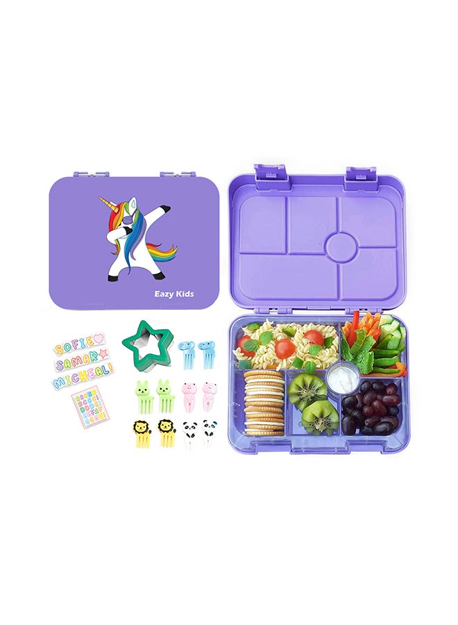 Eazy Kids - Bento Lunch Box, 6 Compartment, Bpa Free, Microwable, Dishwasher Safe, Back To School Season, Made Of Triton, Unicorn Purple - Image 1