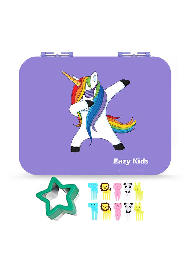 Eazy Kids - Bento Lunch Box, 6 Compartment, Bpa Free, Microwable, Dishwasher Safe, Back To School Season, Made Of Triton, Unicorn Purple - Image 1