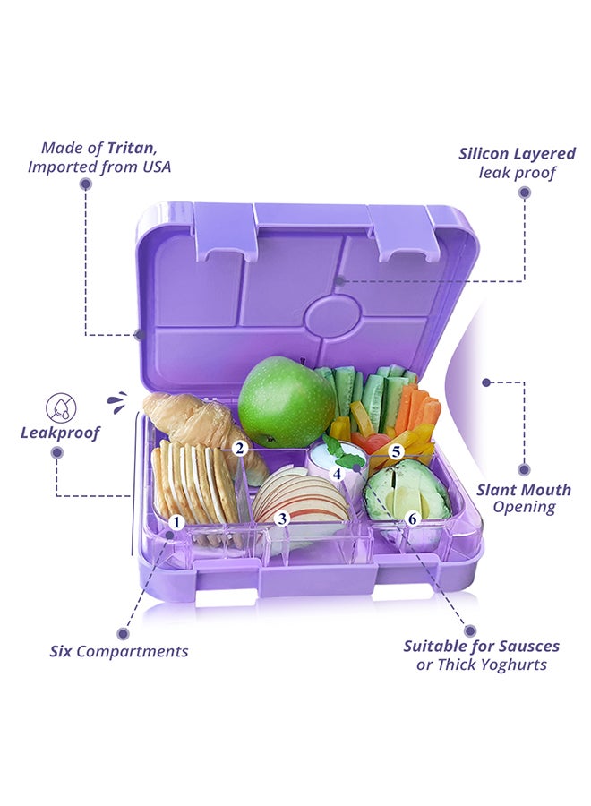 Eazy Kids - Bento Lunch Box, 6 Compartment, Bpa Free, Microwable, Dishwasher Safe, Back To School Season, Made Of Triton, Unicorn Purple - Image 1