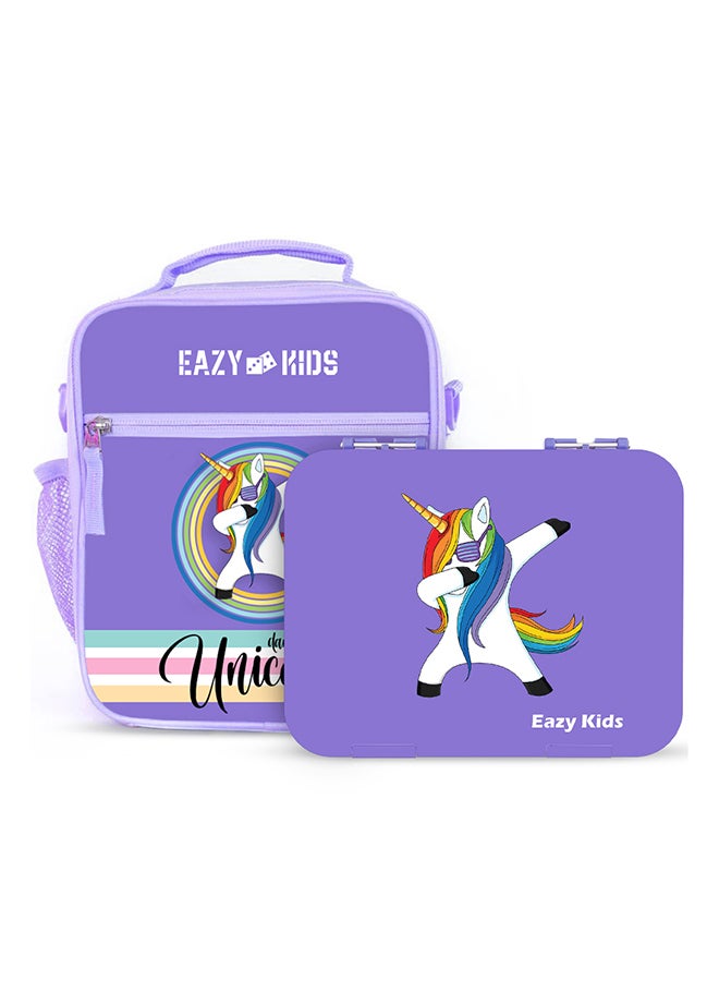 Eazy Kids - Bento Lunch Box, 6 Compartment, Bpa Free, Microwable, Dishwasher Safe, Back To School Season, Made Of Triton, Unicorn Purple - Image 1
