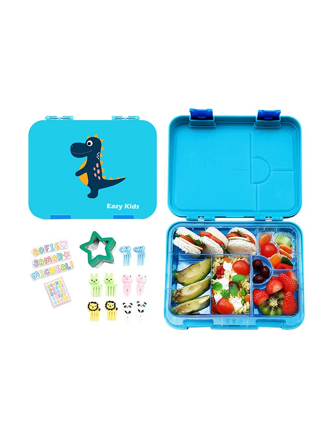 Eazy Kids Bento Lunch Box, 6 And 4 Convertible Compartment, Bpa Free, Microwavable, Dishwasher Safe, Back To School Season, Made Of Triton, Free Sandwich Cutter, Dinosaur Blue  - Image 1