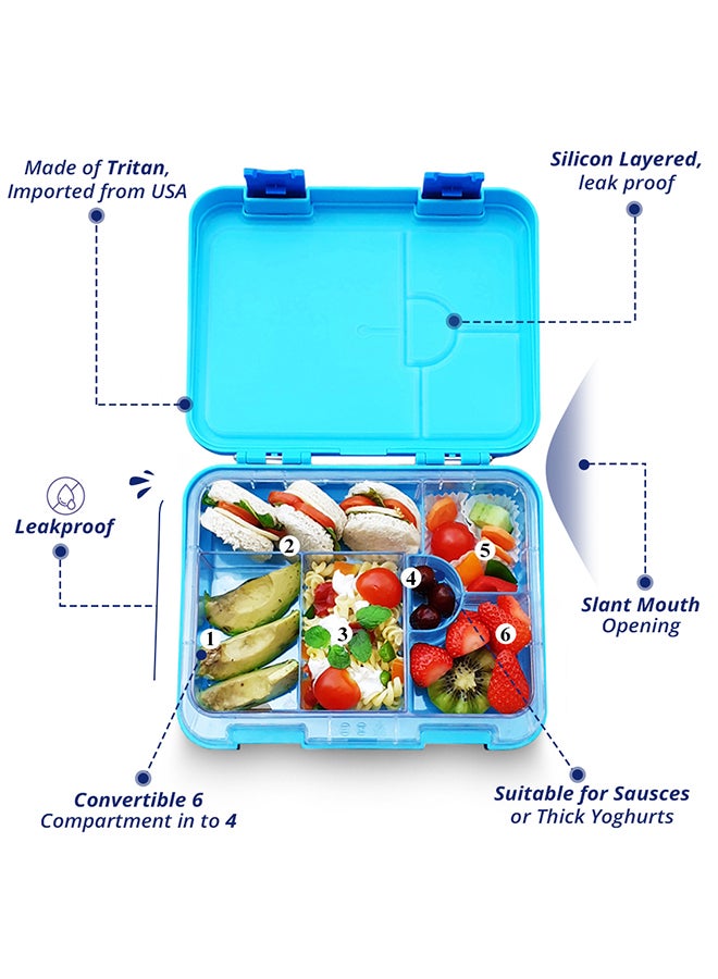 Eazy Kids Bento Lunch Box, 6 And 4 Convertible Compartment, Bpa Free, Microwavable, Dishwasher Safe, Back To School Season, Made Of Triton, Free Sandwich Cutter, Dinosaur Blue  - Image 3