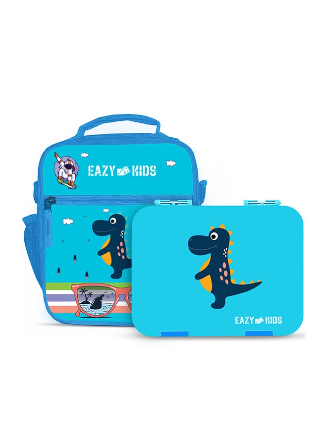 Eazy Kids Bento Lunch Box, 6 And 4 Convertible Compartment, Bpa Free, Microwavable, Dishwasher Safe, Back To School Season, Made Of Triton, Free Sandwich Cutter, Dinosaur Blue  - Image 4