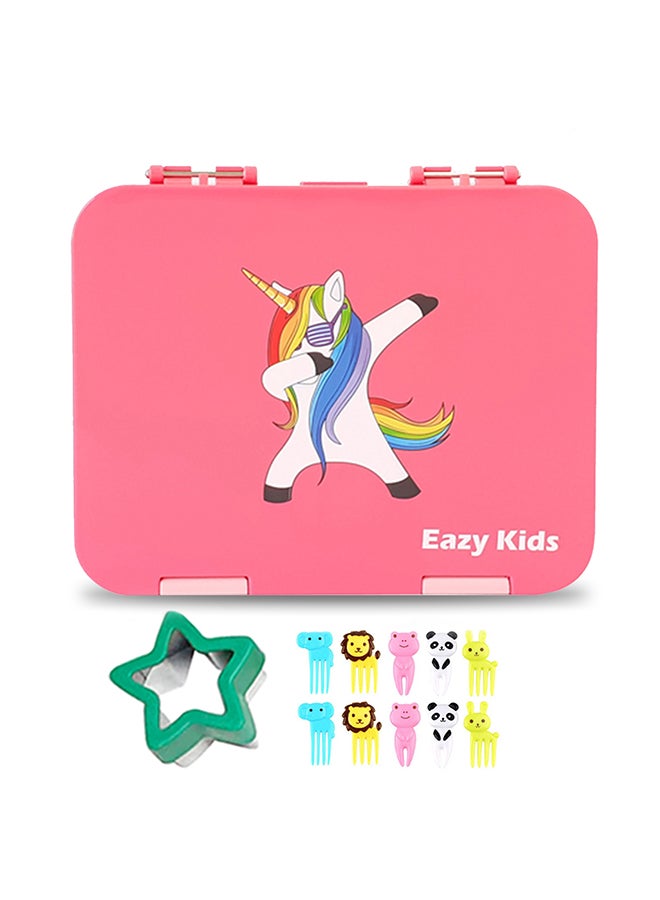 Eazy Kids - Bento Lunch Box, 4 Compartment, Slant Mouth Opening, Microwavable, Dishwasher Safe, Back To School Season, Made Of Triton, Free Sandwich Cutter, Unicorn Pink - Image 1