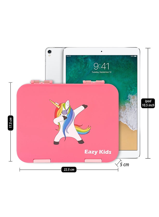 Eazy Kids - Bento Lunch Box, 4 Compartment, Slant Mouth Opening, Microwavable, Dishwasher Safe, Back To School Season, Made Of Triton, Free Sandwich Cutter, Unicorn Pink - Image 1