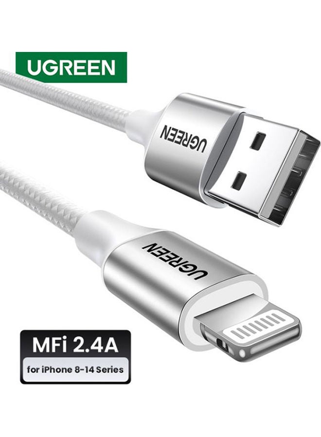 Ugreen - USB To Lightning Alu Case Braided  Cable 2M Silver - Image 1