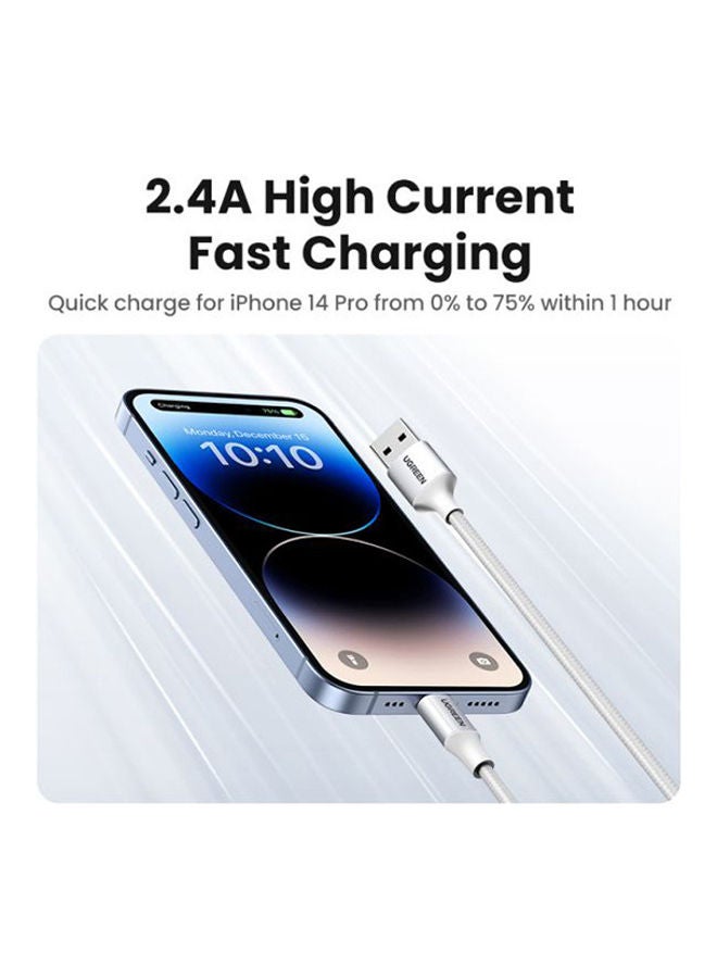 Ugreen - USB To Lightning Alu Case Braided  Cable 2M Silver - Image 1