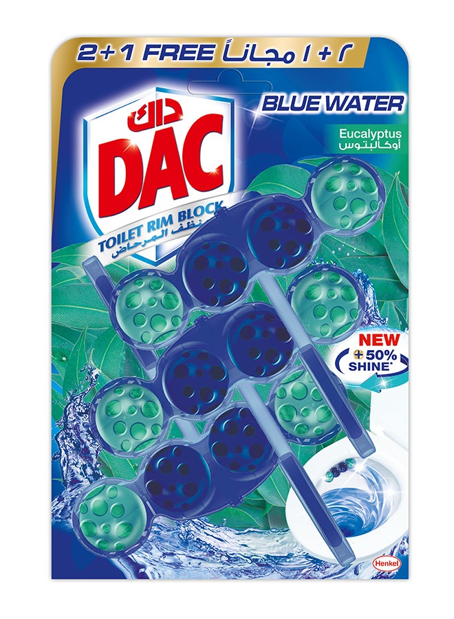 Dac Active Toilet Rim Block Blue Water With Cleaninness 50% More Shine Extra Freshness Cleaning Foam And Dirt With Anti-Limescale Protection Eucalyptus 150grams  - Image 1