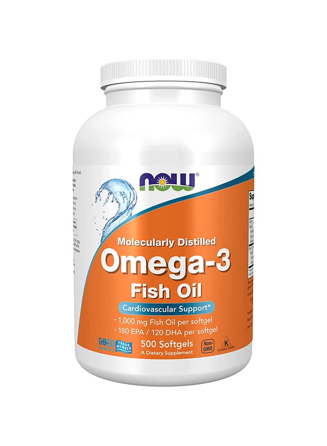 Now Foods - Omega-3 1000mg, Epa / 120 Dha, Molecularly Distilled, Cardiovascular Support, 500 Softgels - Image 1
