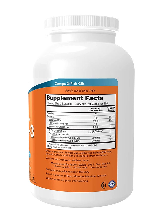 Now Foods - Omega-3 1000mg, Epa / 120 Dha, Molecularly Distilled, Cardiovascular Support, 500 Softgels - Image 1