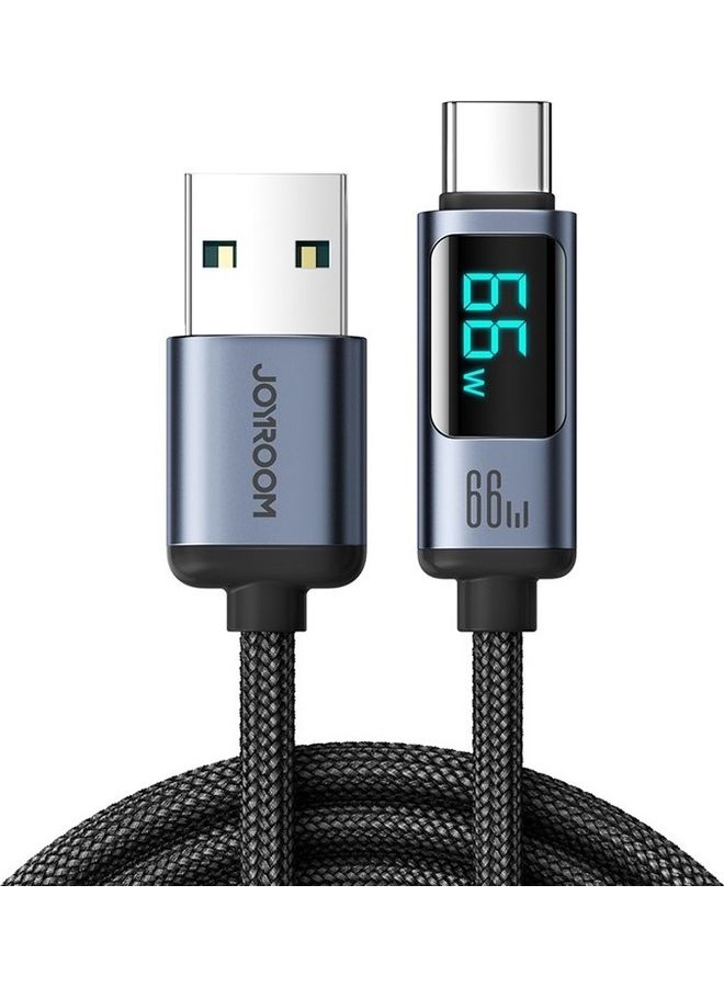 JOYROOM 1.2m Prism Series Digital Display 66W Fast Charging USB-A To Type-C Data Cable Black - Image 1