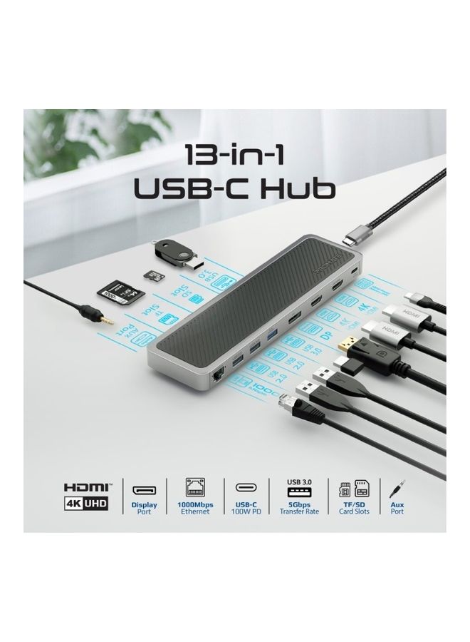 PROMATE - Type-C Hub, Compact Multiple Display Hub With Dual 4K HDMI, DisplayPort, 1Gbps Ethernet, 100W USB-C Power Delivery, Data Sync USB Ports, Card Reader And AUX Port For And USB-C Devices, ApexHub Black - Image 1