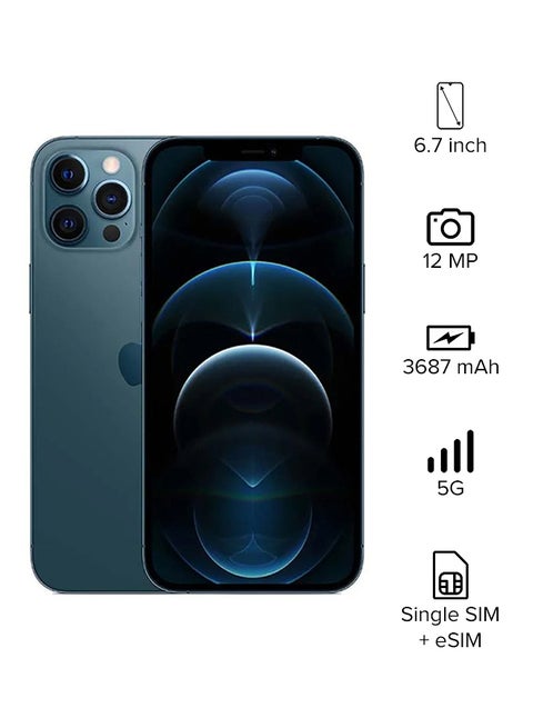 هاتف iPhone 12 Pro Max مع تطبيق Facetime وسعة 128 جيجابايت باللون الأزرق الهادئ وتقنية 5G - إصدار عالمي