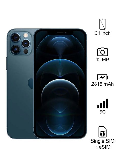 هاتف iPhone 12 Pro مزود ببرنامج Facetime وسعة 128 جيجابايت باللون الأزرق الهادئ وتقنية 5G - إصدار عالمي