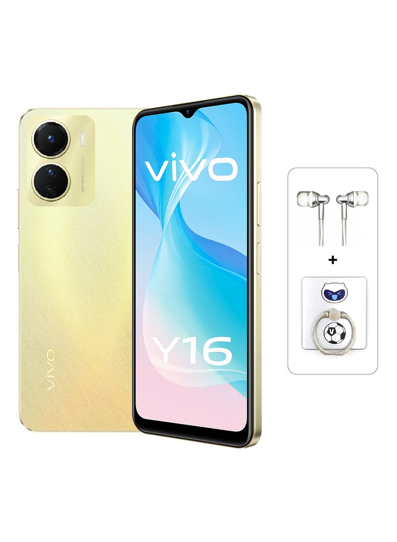 vivo Y16 Dual SIM Drizzling Gold 4GB RAM 64GB With  Wired Earphone and Ring Phone Holder - Image 1