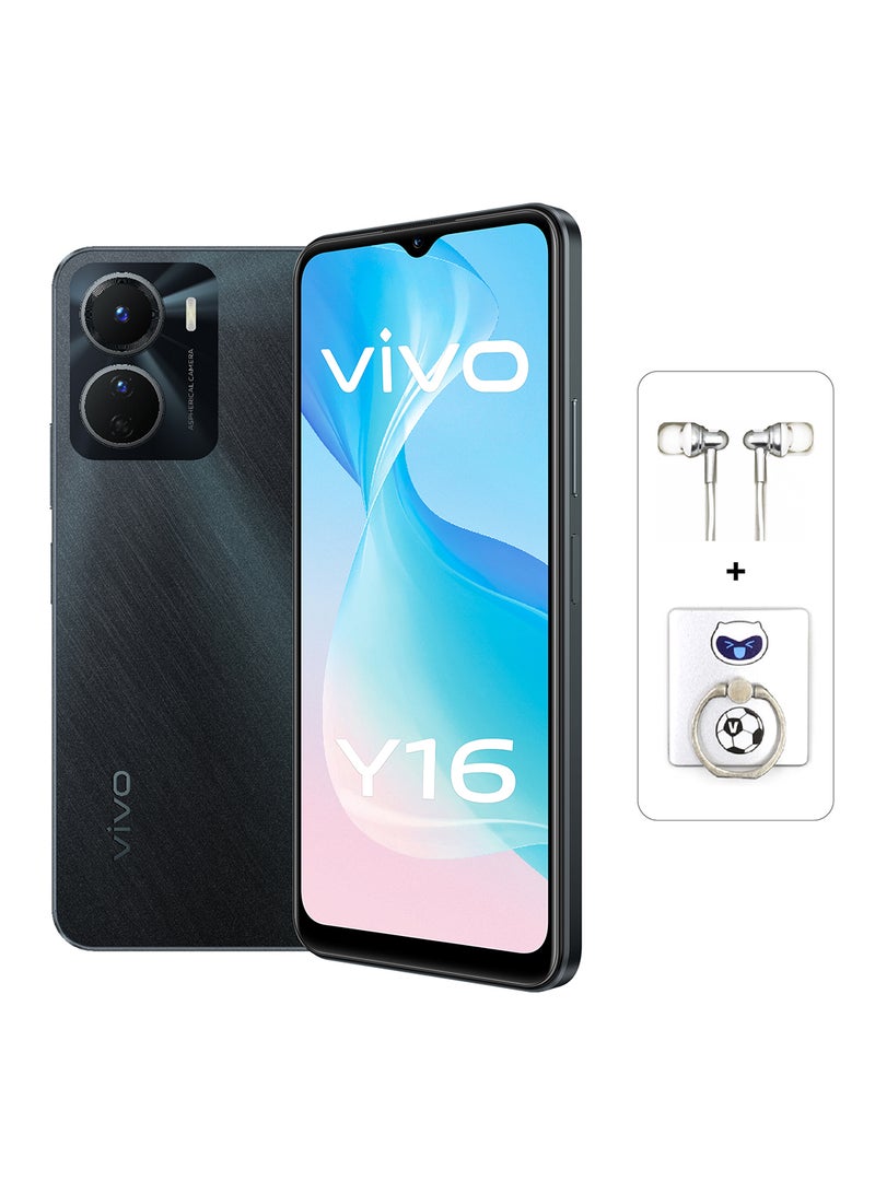 vivo Y16 Dual SIM Stellar Black 4GB RAM 64GB With Wired Earphone and Ring Phone Holder - Image 1