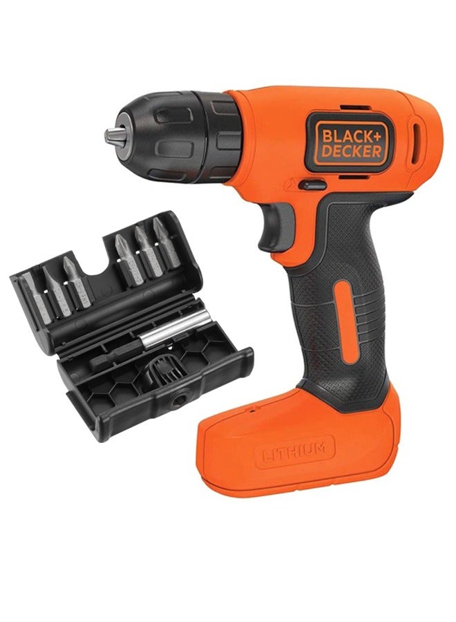 BLACK+DECKER - Cordless Drill Driver With 7-Pieces Screwdriver Bits Set 7.2V Li-Ion BDCD8MEA1-B5 Orange/Black - Image 1