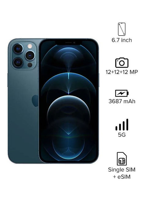 هاتف iPhone 12 Pro Max مع تطبيق Facetime وسعة 256 جيجابايت باللون الأزرق الهادئ وتقنية 5G - إصدار عالمي