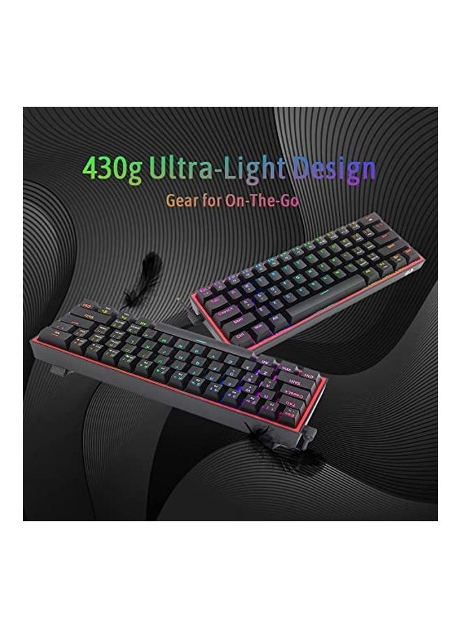 REDRAGON - Redragon FIZZ K617 60% Wired Mechanical Keyboard, Red Switches, No-Slip Stand, Vibrant RGB, Hot-Swappable, 20 Presets Backlighting, Detachable Type-C Cable, English Layout, Black/Red - Image 1