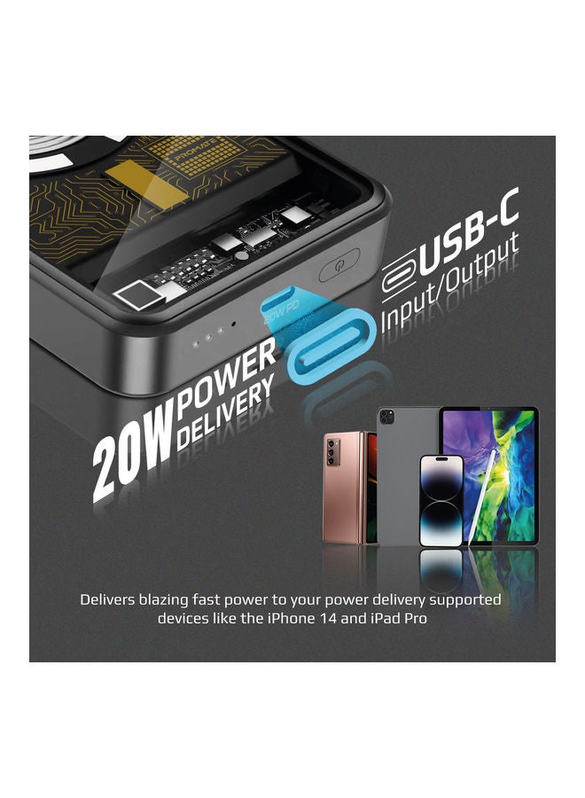 PROMATE - 10000 mAh Magsafe Power Bank, Premium Transparent Battery Pack With 15W Magnetic Charging 20W Usb-C Power Delivery Port And Over Charging Protection For iPhone 16,15 Ipad Air, Galaxy S25, Lucidpack-10 - Black - Image 1