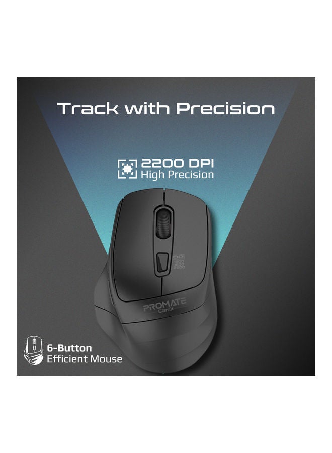 PROMATE - Wireless Mouse, Ergonomic Silent Click Optical 2.4Ghz Cordless Mice With Adjustable 2200Dpi, 6 Programmable Buttons, Usb Nano Receiver And 10M Working Distance For Macbook Air, Dell Xps 13, Samit Black - Image 1