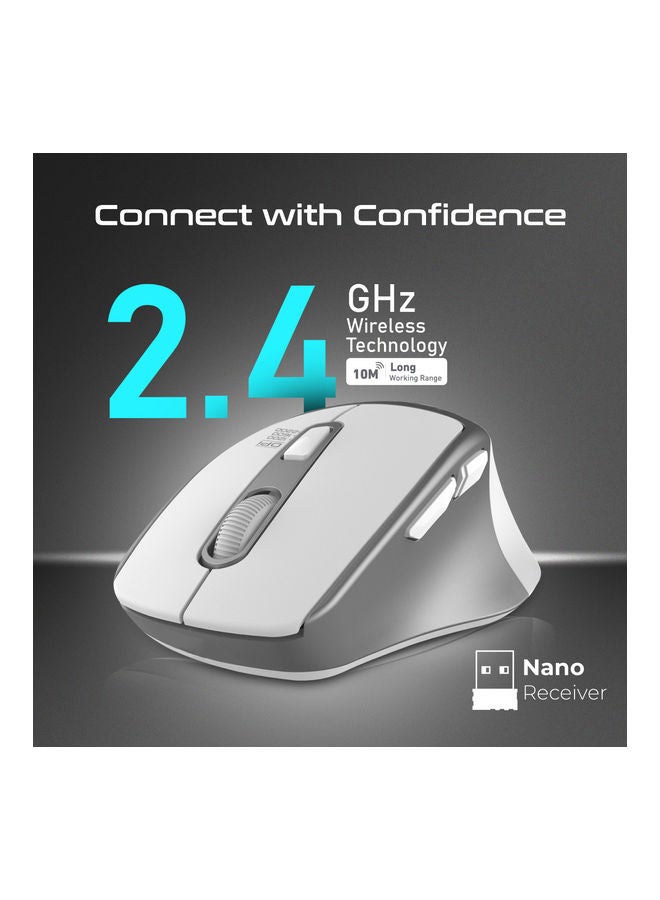 Wireless Mouse, Ergonomic Silent Click Optical 2.4GHz Cordless Mice with Adjustable 2200DPI, 6 Programmable Buttons, USB Nano Receiver and 10m Working Distance for MacBook Air, Dell XPS 13, Samit White