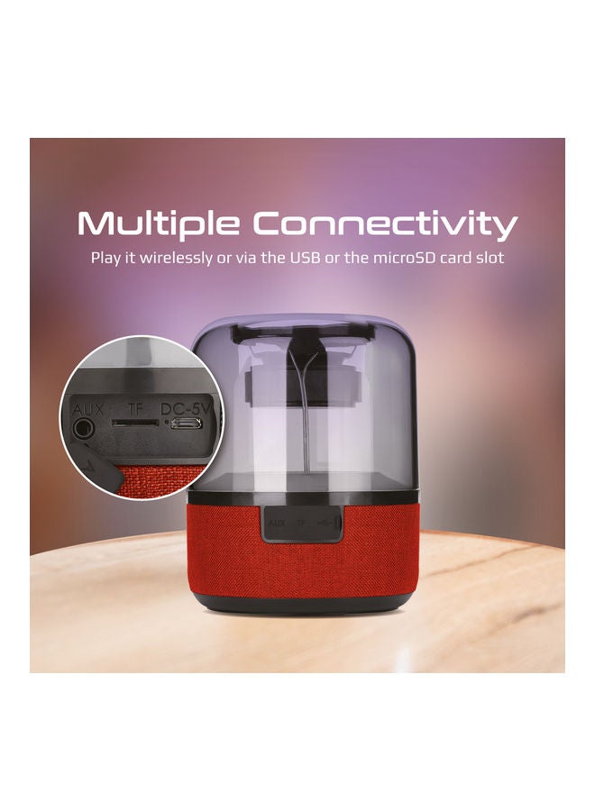PROMATE Bluetooth Speaker, Premium 10W True Wireless Portable LED Speaker with 360-Degree HD Sound, Light Show, 6H Playtime, 3.5mm Audio Jack, USB Port and TF Card Slot for iPhone 14, iPad Air, iPod, Glitz-L. Red  - Image 5