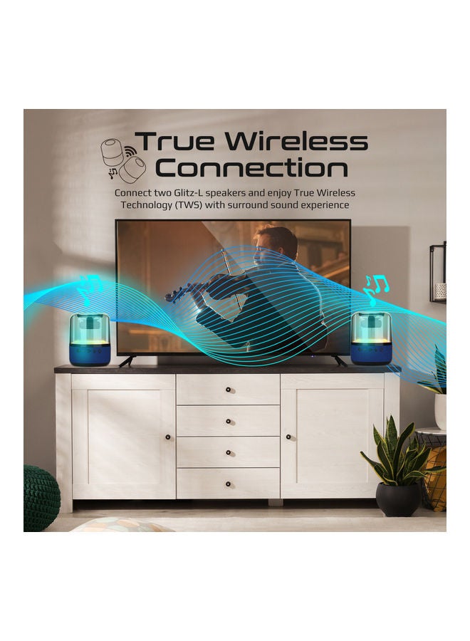 Bluetooth Speaker, Premium 10W True Wireless Portable LED Speaker with 360-Degree HD Sound, Light Show, 6H Playtime, 3.5mm Audio Jack, USB Port and TF Card Slot for iPhone 14, iPad Air, iPod, Glitz-L. Blue